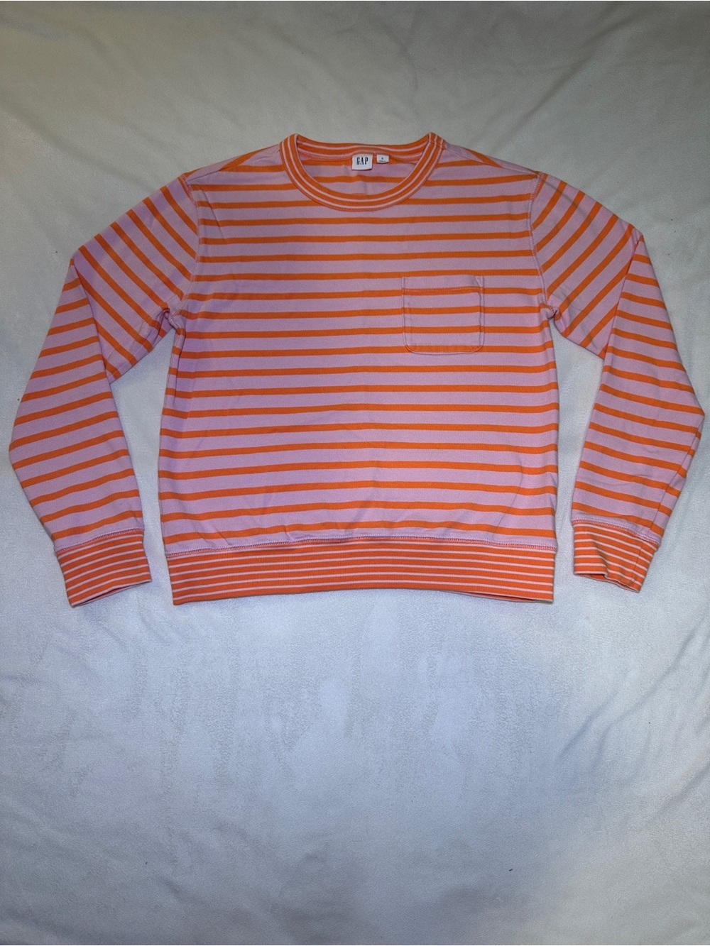 GAP Pink & Orange Striped Pocket Sweatshirt Pullover Size Small - Picture 3 of 12